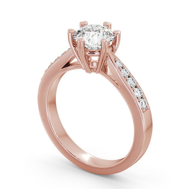 Round Diamond Engagement Ring 9K Rose Gold Solitaire With Side Stones - Pitney