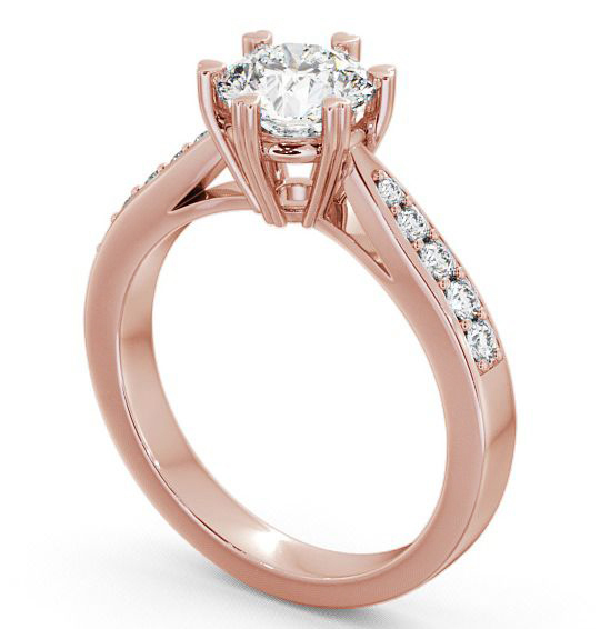 Round Diamond 6 Prong Engagement Ring 18K Rose Gold Solitaire with Channel Set Side Stones ENRD26S_RG_THUMB1