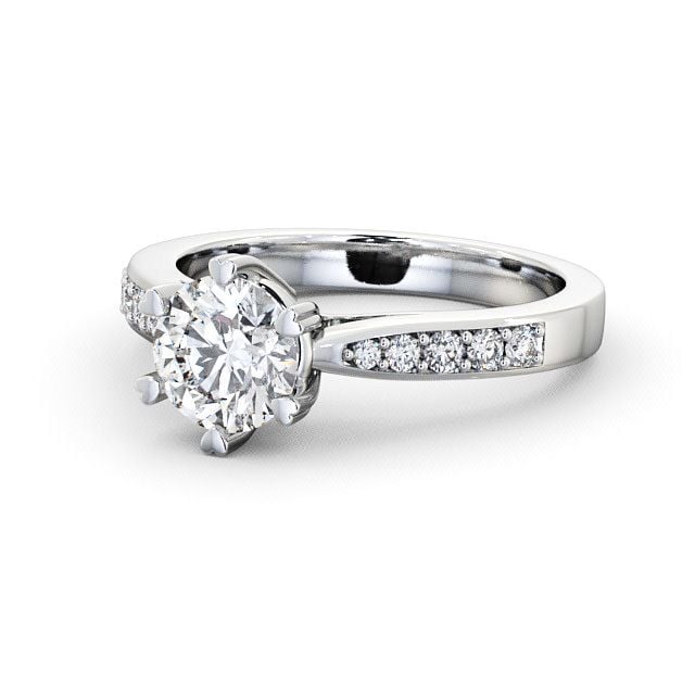 Round Diamond Engagement Ring 18K White Gold Solitaire With Side Stones - Pitney ENRD26S_WG_FLAT