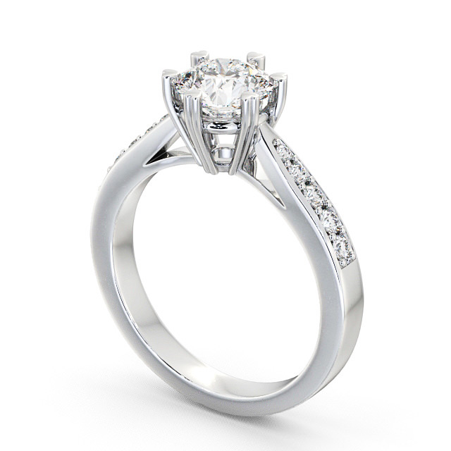 Round Diamond Engagement Ring 9K White Gold Solitaire With Side Stones - Pitney ENRD26S_WG_SIDE