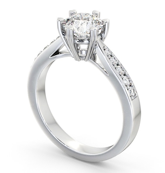 Round Diamond 6 Prong Engagement Ring 9K White Gold Solitaire with Channel Set Side Stones ENRD26S_WG_THUMB1