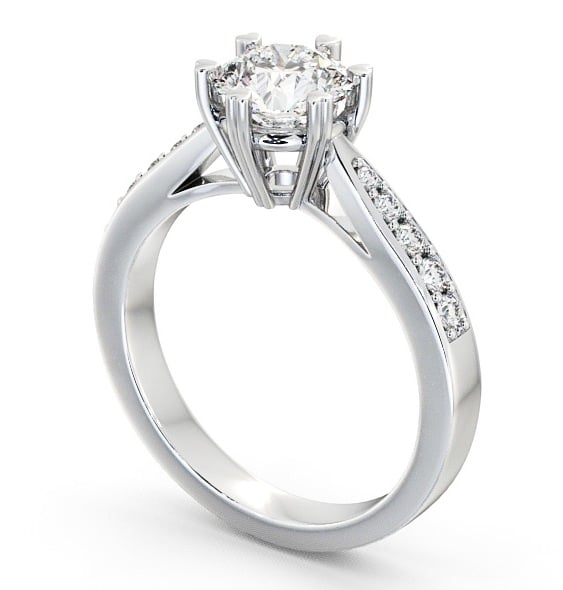 Round Diamond 6 Prong Engagement Ring 18K White Gold Solitaire with Channel Set Side Stones ENRD26S_WG_THUMB1 