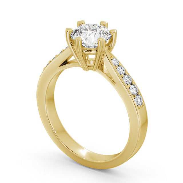 Round Diamond Engagement Ring 18K Yellow Gold Solitaire With Side Stones - Pitney ENRD26S_YG_SIDE