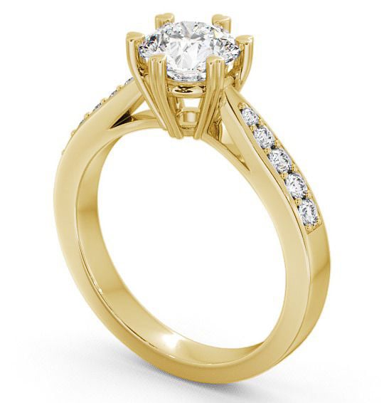 Round Diamond 6 Prong Engagement Ring 18K Yellow Gold Solitaire with Channel Set Side Stones ENRD26S_YG_THUMB1