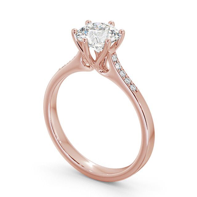 Round Diamond Engagement Ring 9K Rose Gold Solitaire With Side Stones - Isel