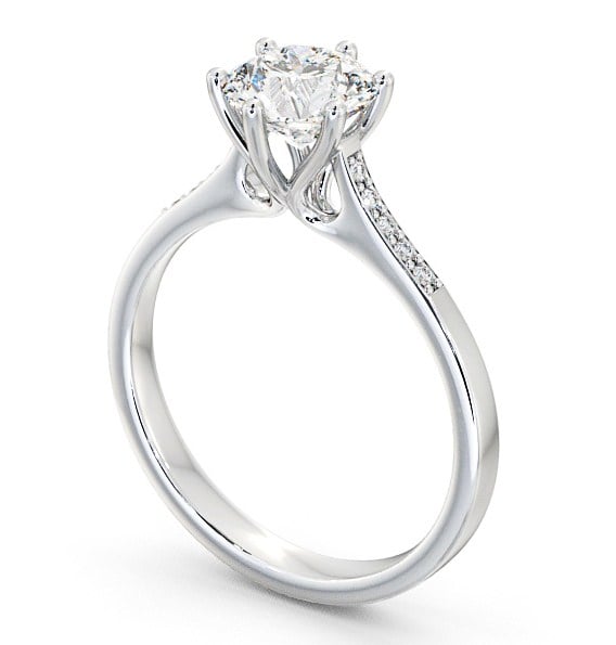 Round Diamond Elegant Style Engagement Ring 18K White Gold Solitaire with Channel Set Side Stones ENRD28S_WG_THUMB1 