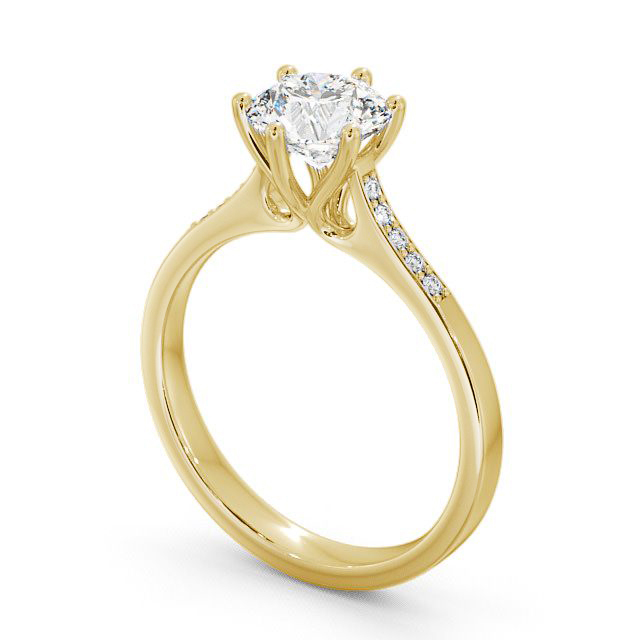 Round Diamond Engagement Ring 9K Yellow Gold Solitaire With Side Stones - Isel