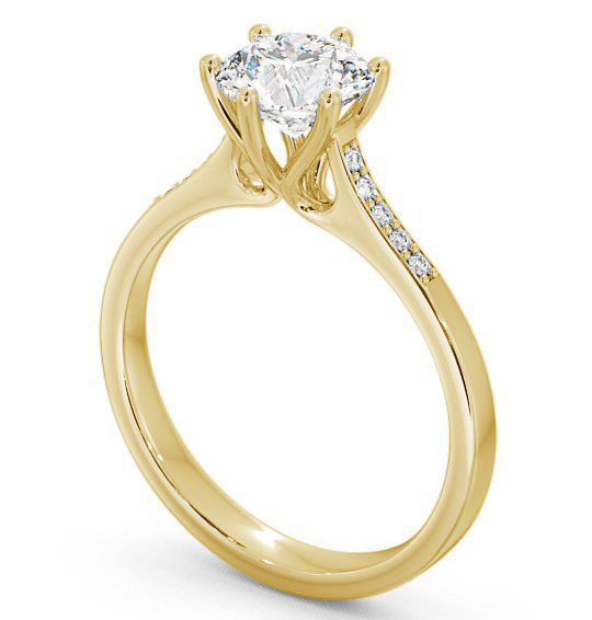 Round Diamond Elegant Style Engagement Ring 18K Yellow Gold Solitaire with Channel Set Side Stones ENRD28S_YG_THUMB1 