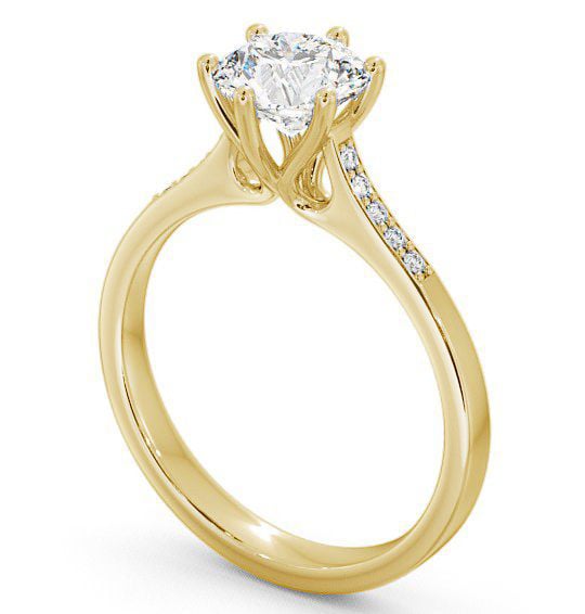 Round Diamond Elegant Style Engagement Ring 18K Yellow Gold Solitaire with Channel Set Side Stones ENRD28S_YG_THUMB1