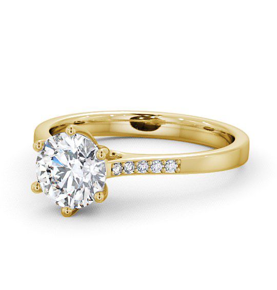 Round Diamond Elegant Style Engagement Ring 18K Yellow Gold Solitaire with Channel Set Side Stones ENRD28S_YG_THUMB2 