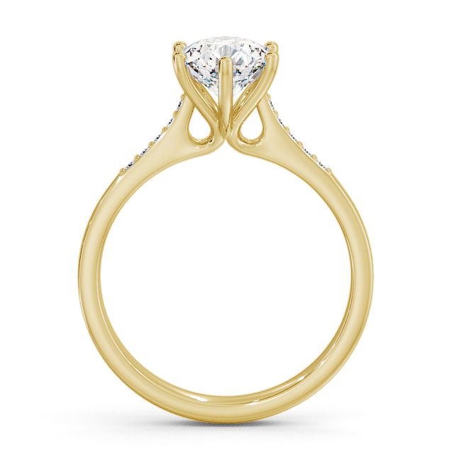 Round Diamond Engagement Ring 9K Yellow Gold Solitaire With Side Stones - Isel ENRD28S_YG_UP