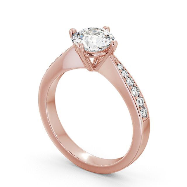 Round Diamond Engagement Ring 18K Rose Gold Solitaire With Side Stones - Amble