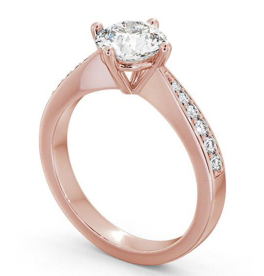 Round Diamond Rotated Head Engagement Ring 18K Rose Gold Solitaire with Channel Set Side Stones ENRD2S_RG_THUMB1