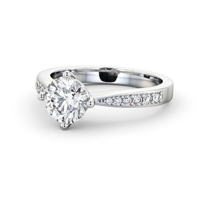 Round Diamond Engagement Ring 18K White Gold Solitaire With Side Stones - Amble ENRD2S_WG_FLAT