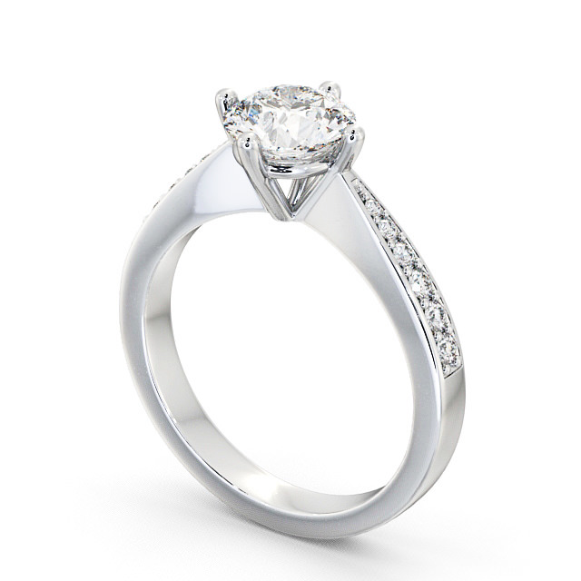 Round Diamond Engagement Ring 18K White Gold Solitaire With Side Stones - Amble