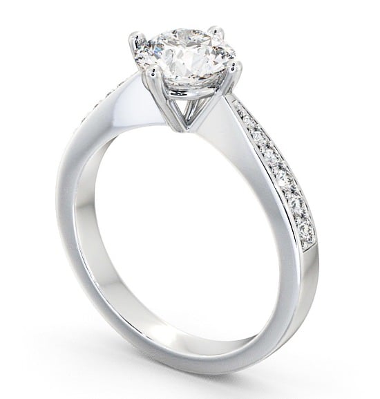 Round Diamond Engagement Ring 9K White Gold Solitaire With Side Stones - Amble ENRD2S_WG_THUMB1