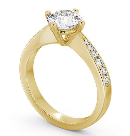 Round Diamond Rotated Head Engagement Ring 18K Yellow Gold Solitaire with Channel Set Side Stones ENRD2S_YG_THUMB1