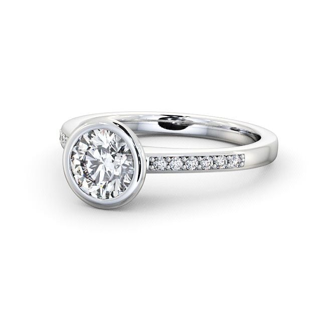 Round Diamond Engagement Ring 9K White Gold Solitaire With Side Stones - Adeney ENRD31S_WG_FLAT