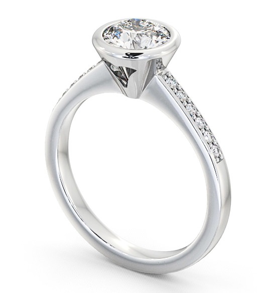  Round Diamond Engagement Ring 18K White Gold Solitaire With Side Stones - Adeney ENRD31S_WG_THUMB1 