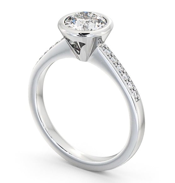 Round Diamond Open Bezel Engagement Ring 9K White Gold Solitaire with Channel Set Side Stones ENRD31S_WG_THUMB1