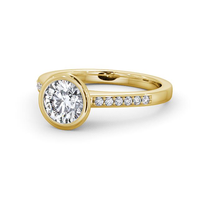 Round Diamond Engagement Ring 9K Yellow Gold Solitaire With Side Stones - Adeney ENRD31S_YG_FLAT