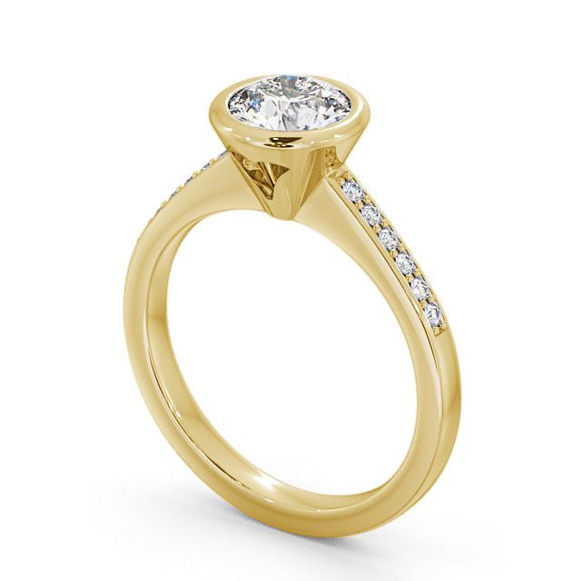 Round Diamond Engagement Ring 18K Yellow Gold Solitaire With Side Stones - Adeney ENRD31S_YG_SIDE