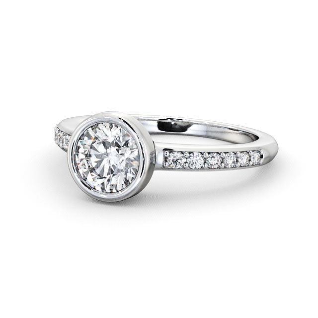 Round Diamond Engagement Ring Platinum Solitaire With Side Stones - Ockley ENRD32S_WG_FLAT