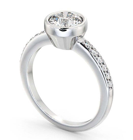 Round Diamond Bezel Style Engagement Ring Platinum Solitaire with Channel Set Side Stones ENRD32S_WG_THUMB1