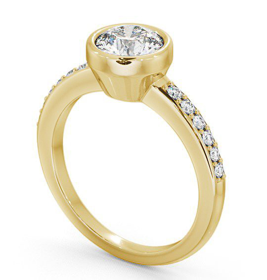 Round Diamond Bezel Style Engagement Ring 18K Yellow Gold Solitaire with Channel Set Side Stones ENRD32S_YG_THUMB1