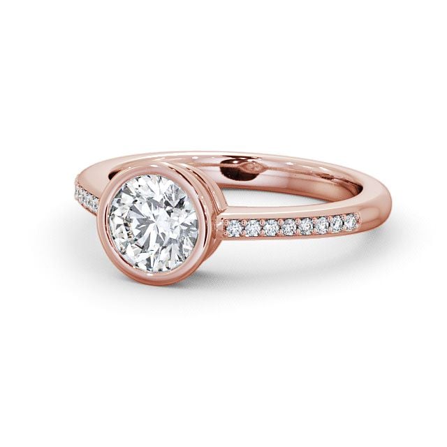 Round Diamond Engagement Ring 9K Rose Gold Solitaire With Side Stones - Plaidy ENRD36S_RG_FLAT