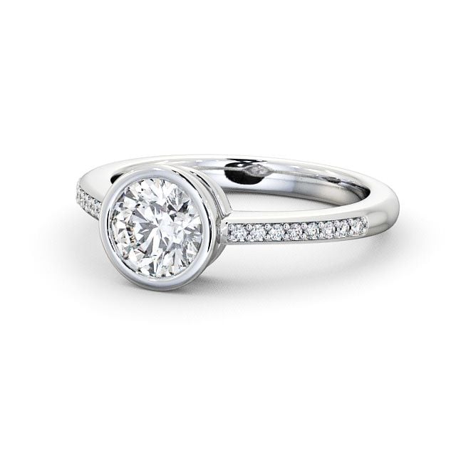 Round Diamond Engagement Ring Platinum Solitaire With Side Stones - Plaidy ENRD36S_WG_FLAT