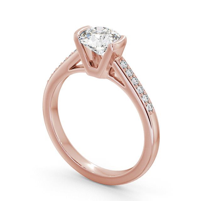 Round Diamond Engagement Ring 9K Rose Gold Solitaire With Side Stones - Castell