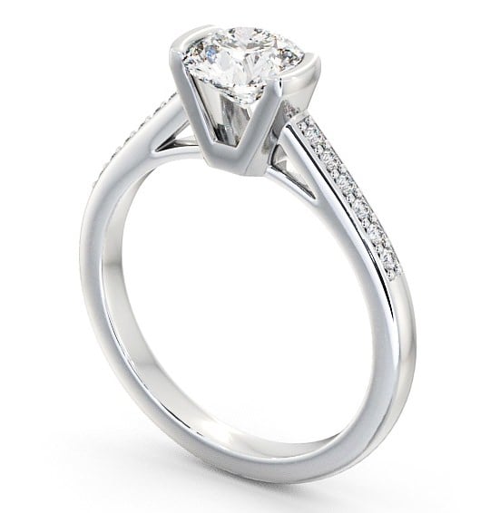 Round Diamond Engagement Ring 18K White Gold Solitaire With Side Stones - Castell ENRD39S_WG_THUMB1