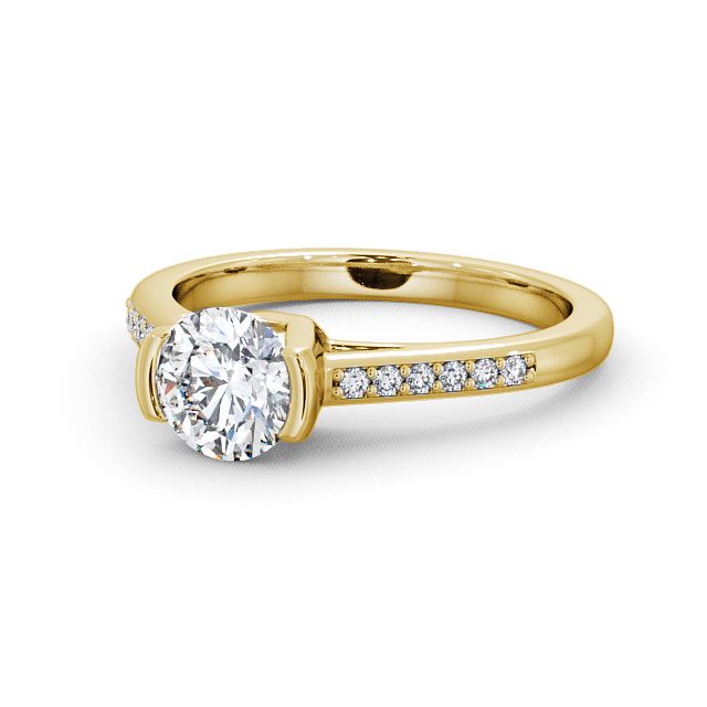 Round Diamond Engagement Ring 9K Yellow Gold Solitaire With Side Stones - Castell ENRD39S_YG_FLAT