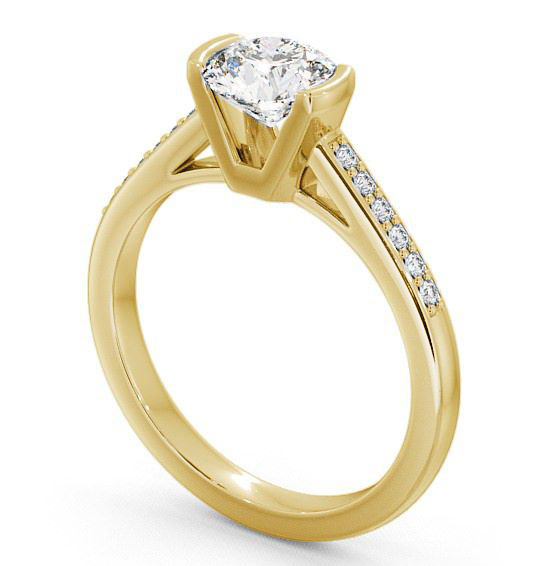 Round Diamond Tension Set Engagement Ring 18K Yellow Gold Solitaire with Channel Set Side Stones ENRD39S_YG_THUMB1