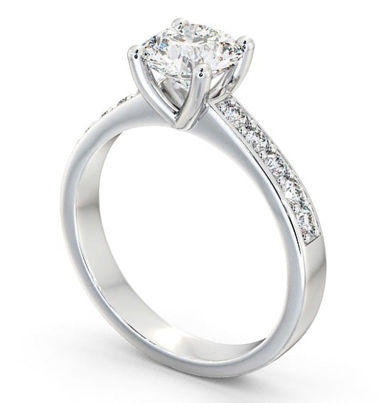 Round Diamond Classic Style Engagement Ring Platinum Solitaire with Channel Set Side Stones ENRD3S_WG_THUMB1