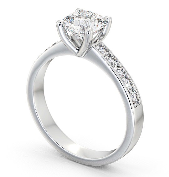 Round Diamond Classic Style Engagement Ring 18K White Gold Solitaire with Channel Set Side Stones ENRD3S_WG_THUMB1