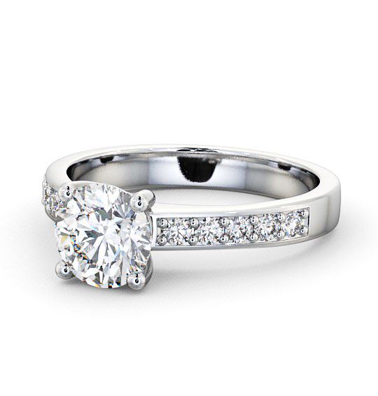 Round Diamond Classic Style Engagement Ring 18K White Gold Solitaire with Channel Set Side Stones ENRD3S_WG_THUMB2 