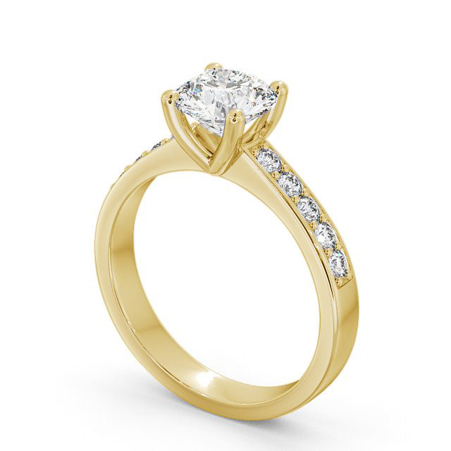 Round Diamond Engagement Ring 18K Yellow Gold Solitaire With Side Stones - Danbury ENRD3S_YG_SIDE