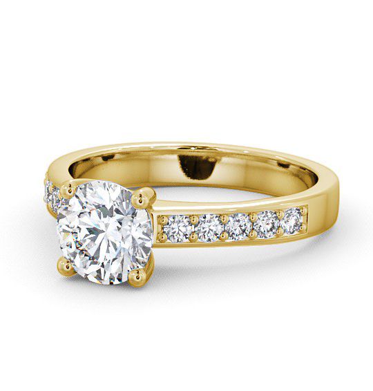 Round Diamond Classic Style Engagement Ring 18K Yellow Gold Solitaire with Channel Set Side Stones ENRD3S_YG_THUMB2 