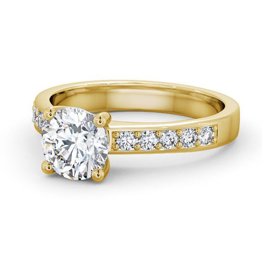 Danbury Round Diamond Engagement Side Stones Traditional Style ENRD3S_YG_THUMB2 