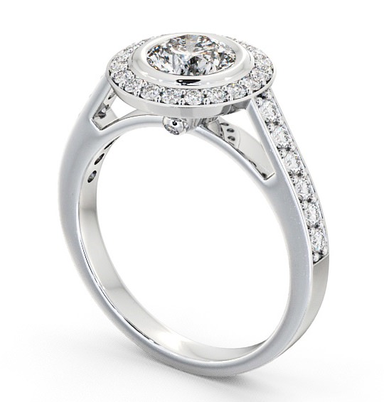 Halo Round Diamond Bezel Set Engagement Ring 9K White Gold ENRD44_WG_THUMB1