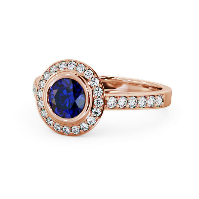 Halo Blue Sapphire and Diamond 1.36ct Ring 18K Rose Gold - Allerby ENRD44GEM_RG_BS_FLAT