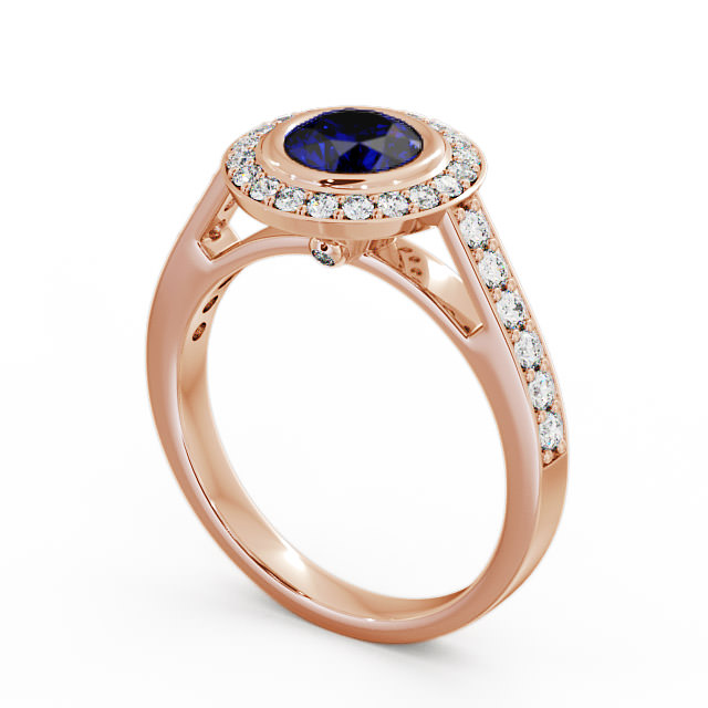 Halo Blue Sapphire and Diamond 1.36ct Ring 18K Rose Gold - Allerby ENRD44GEM_RG_BS_SIDE