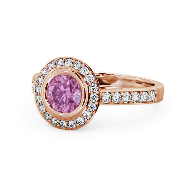 Halo Pink Sapphire and Diamond 1.36ct Ring 9K Rose Gold - Allerby ENRD44GEM_RG_PS_FLAT
