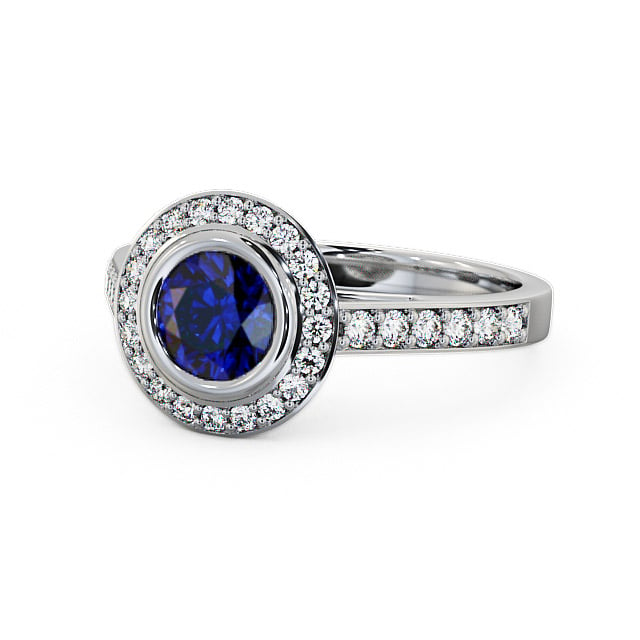 Halo Blue Sapphire and Diamond 1.36ct Ring 18K White Gold - Allerby ENRD44GEM_WG_BS_FLAT
