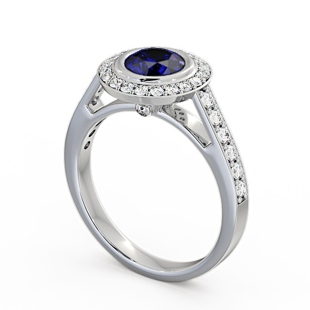 Halo Blue Sapphire and Diamond 1.36ct Ring 18K White Gold - Allerby ENRD44GEM_WG_BS_SIDE