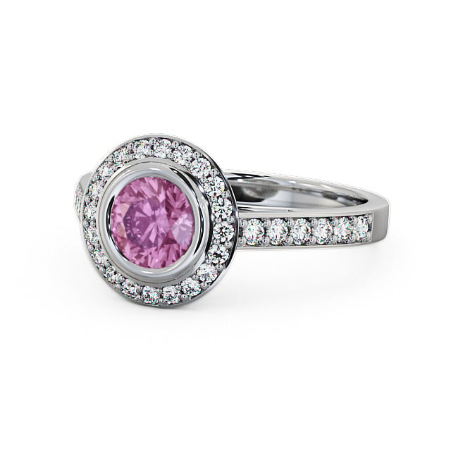 Halo Pink Sapphire and Diamond 1.36ct Ring 9K White Gold - Allerby ENRD44GEM_WG_PS_FLAT