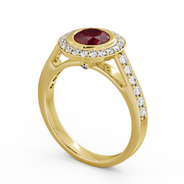 Halo Ruby and Diamond 1.36ct Ring 9K Yellow Gold - Allerby