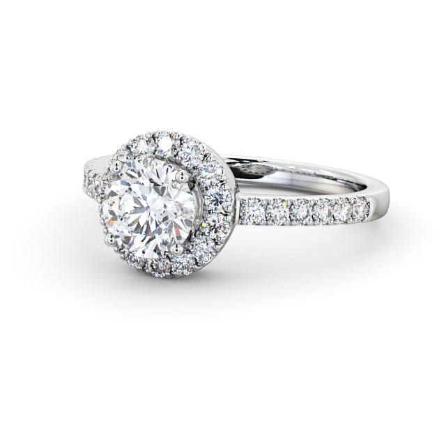 Halo Round Diamond Engagement Ring 9K White Gold - Caroe ENRD46_WG_FLAT